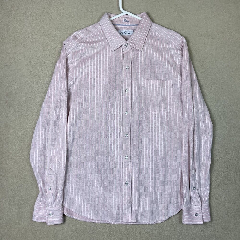 Tommy Bahama Shirt Mens Extra Large Pink Striped Long Sleeve Beach Golf Adult
